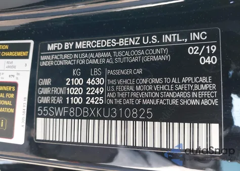 2019 Mercedes-Benz C 300 from USA, damaged, VIN 55SWF8DBXKU310825